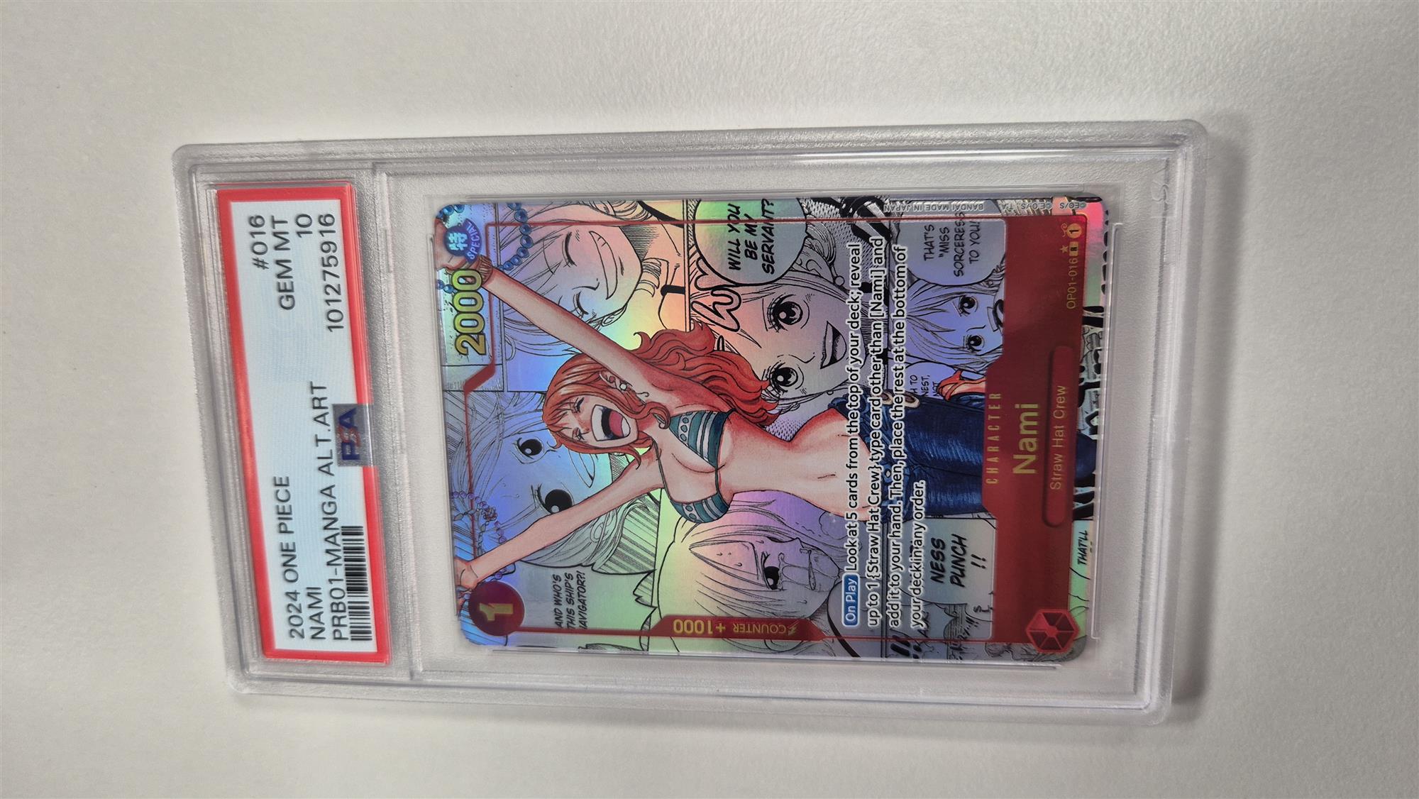 One Piece TCG Nami OP01-016 PRB01 Manga Alt Art PSA10 English